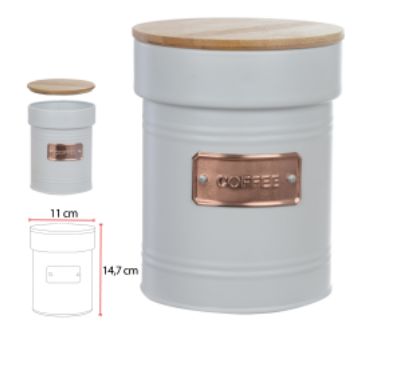 Pote Hermetico Aço Galvan 1050ML Coffee C/Tampa Bambu Branco 14,7x11,2cm