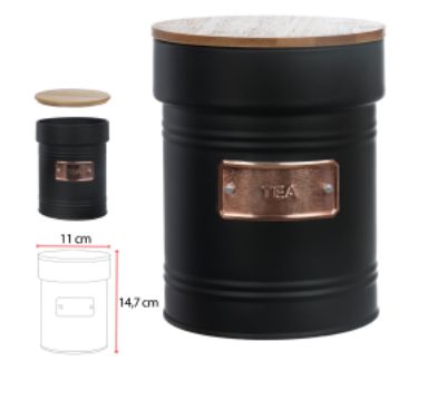 Pote Hermetico Aço Galvan 1050ML Tea C/ Tampa Bambu Preto 14,7x11,2cm