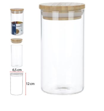 Pote Vidro Boro Tampa Bambu RD Transparente 12x6,5cm