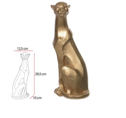 Escultura Decorativa Poliresina Leopardo Dourado 12,5x29,5cm