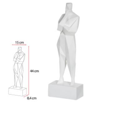 Escultura Decor Poliresina Homen Branco 15x44cm