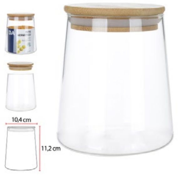 Pote Vidro Boro 650ML Tampa Bambu 11,2x10,4cm Transparente