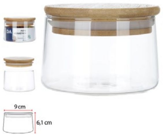 Pote Vidro Boro 300ML Tampa Bambu 6,1x9cm Transparente