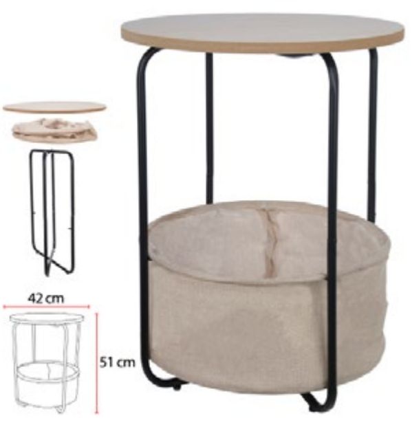 Mesa Lateral C/Organ Metal / Mdf 51x42cm Bege Preto