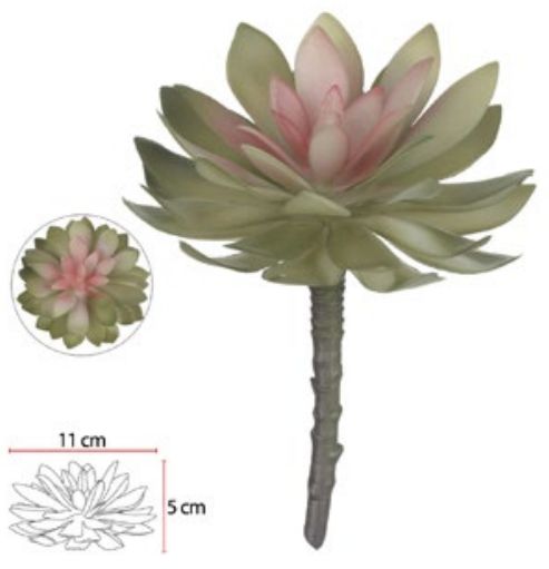 Planta Artificial Suculenta Verde Rosa 14cm