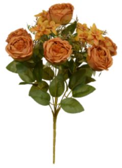 Buquê Flor Artificial Rosa Cabbage X10 Laranja Outono 46cm