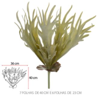 Folhagem Artificial Chifre De Veado C/Flocked X13 Verde 50cm