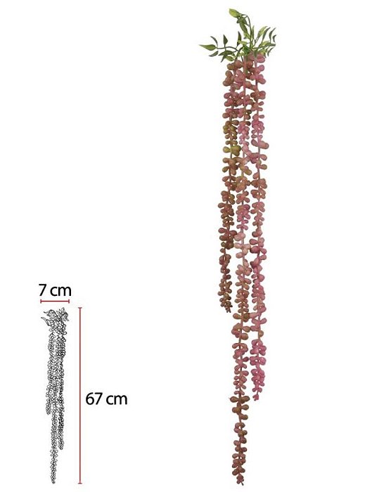 Folhagem Artificial Pendurar Sedum Suculenta Verde Vermelho 74cm