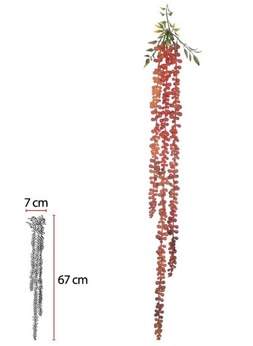 Folhagem Artificial Pendurar Sedum Suculenta Laranja 74cm