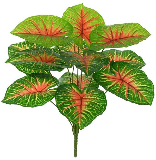 Planta Árvore Artificial Caladium  Real Toque C/Raiz X12 Verde Vermelho 45cm