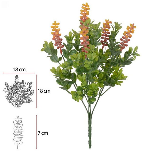 Folhagem Berry C/Powder Plastico X5 Laranja Verde 34cm