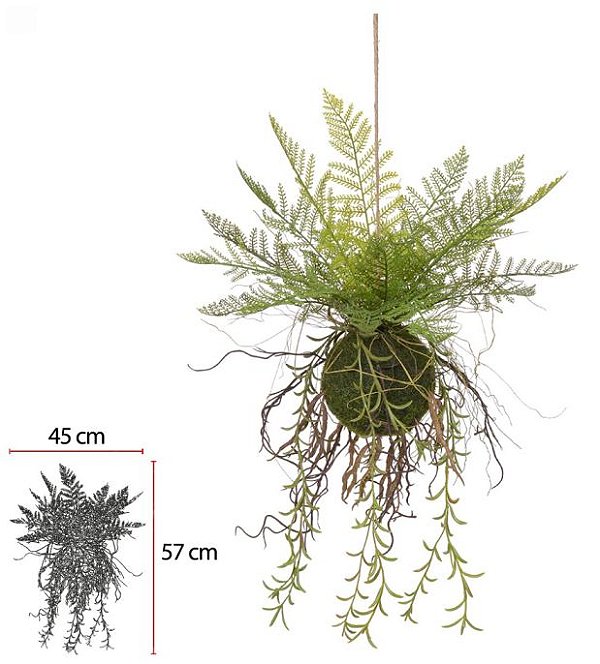 Folhagem Kokedama Samambaia Pendurar C/Print Plastico X24 Verde 76cm