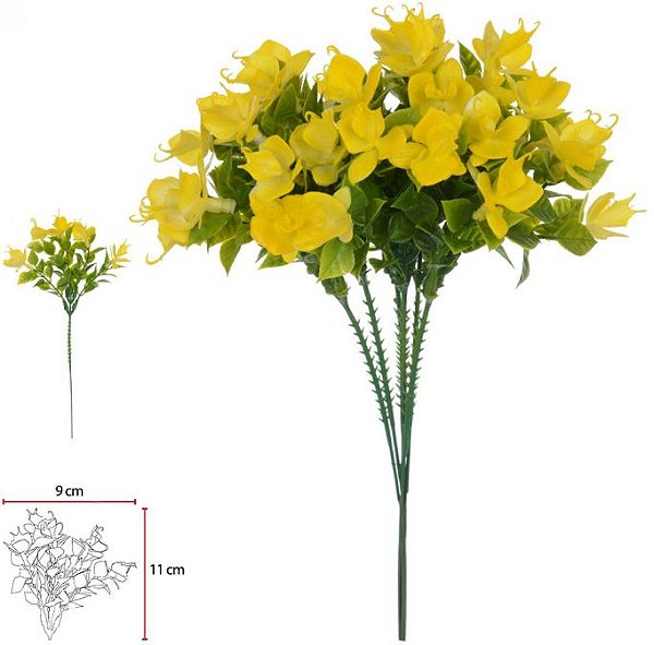 Planta Artificial  Folhagem Pick Flor Mini  X5 Com 6 Hastes Amarelo 25cm