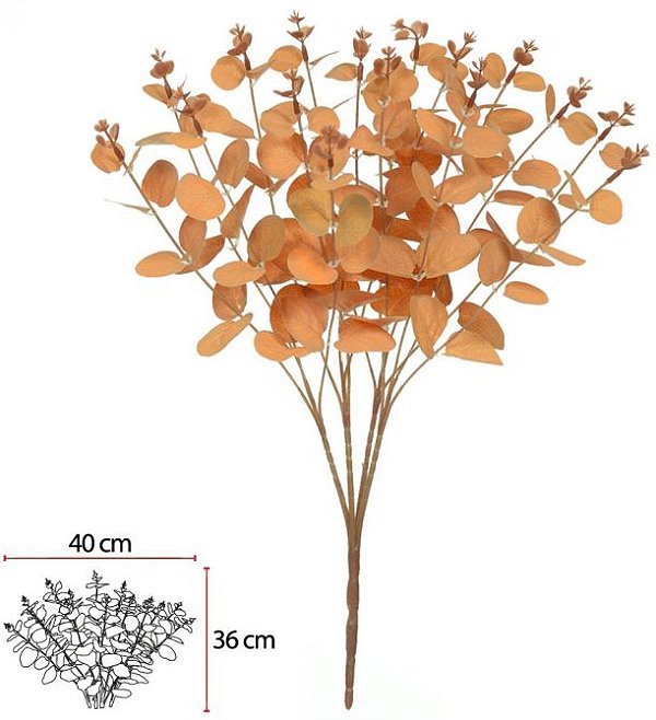 Planta Artificial Folhagem Eucalipto X64 Laranja 2T Outono 48cm