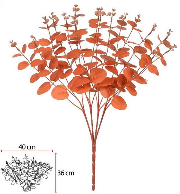 Planta Artificial Folhagem Eucalipto X64 Laranja Outono 48cm