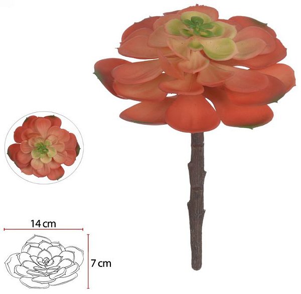 Planta Artificial  Folhagem Suculenta Laranja Verde 14cm