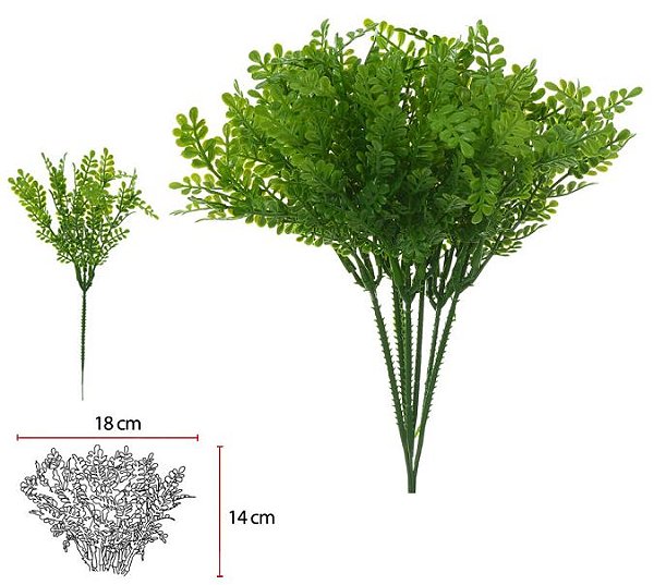 Planta Artificial  Folhagem Pick Grass C/Print Plastico X5 Com 6 Hastes Verde 20cm