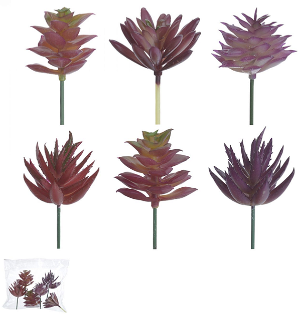 Planta Artificial Folhagem Suculenta Sortidas C/6 Uni Colorido 7cm
