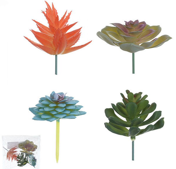 Planta Artificial Folhagem Suculenta Sortidas C/4 Uni Colorido 8,5cm