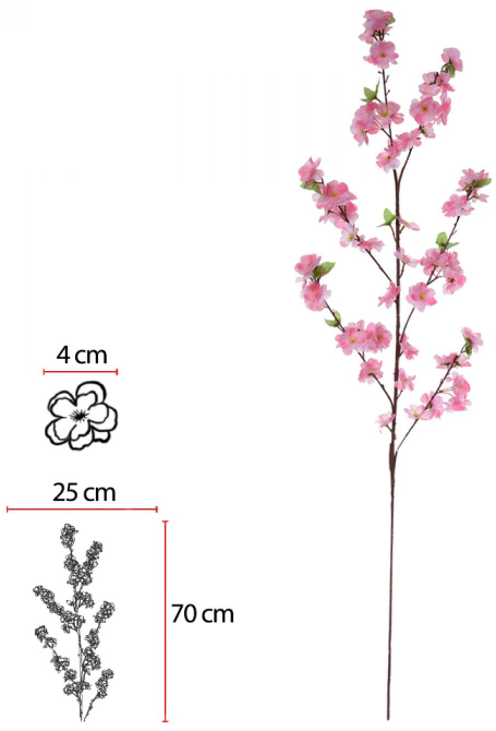 Haste Flor Cerejeira X65 Rosa 2T 1,17cm