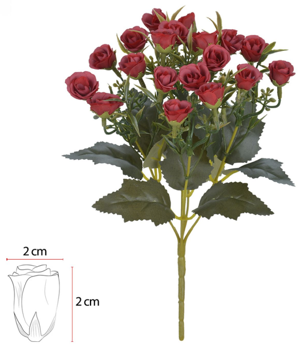 Planta Artificial Buque Rosa Mini X20 Marsala Outono 29cm