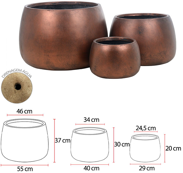 Vaso Fibrocimento C/3 Unid Cobre 55cm