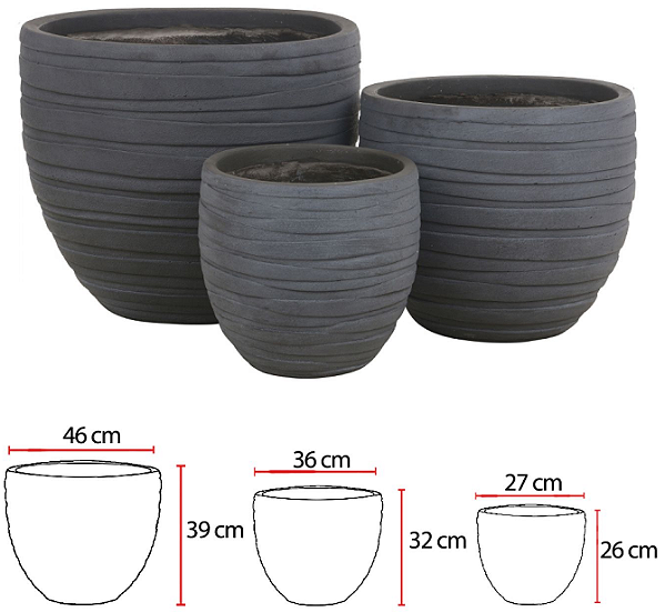 Vaso Fibrocimento C/3 Unid Cinza Escuro 46cm