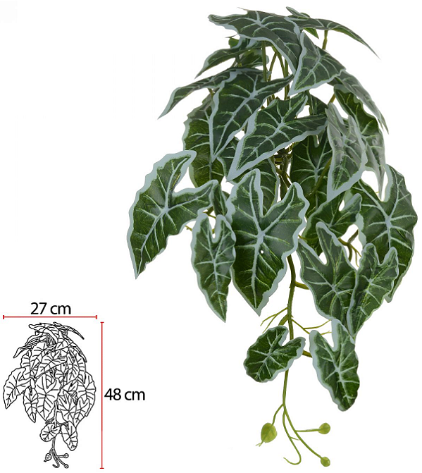 Planta Artificial Folhagem Alocasia Pendurar Real Toque X30 Verde Branco 55cm