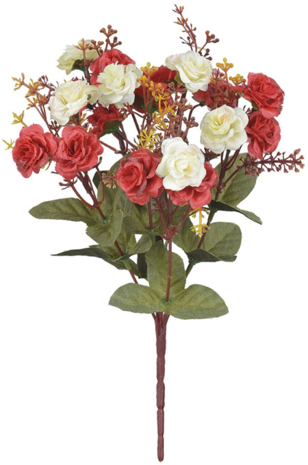 Planta Artificial Buque Rosa X18 Creme Outono Vermelho 33cm