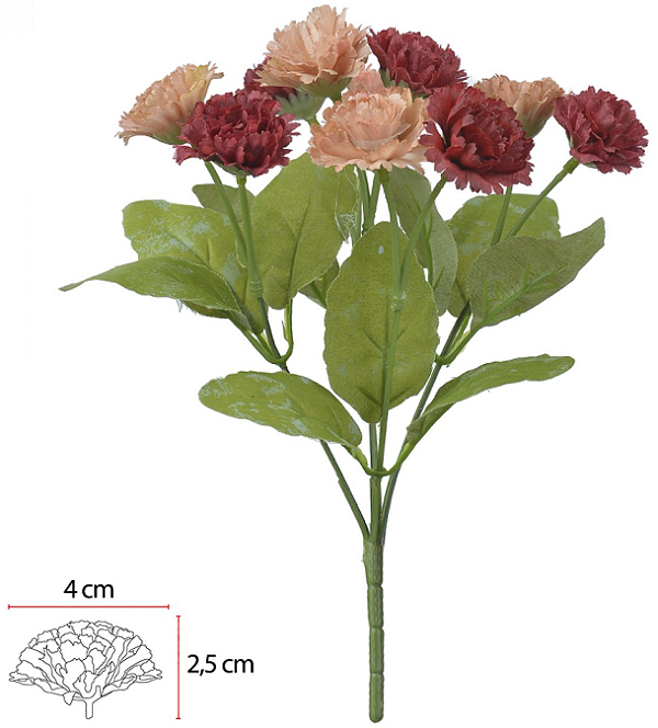 Planta Artificial Buque Crisantemon X10 Marsala Outono Cha 30cm