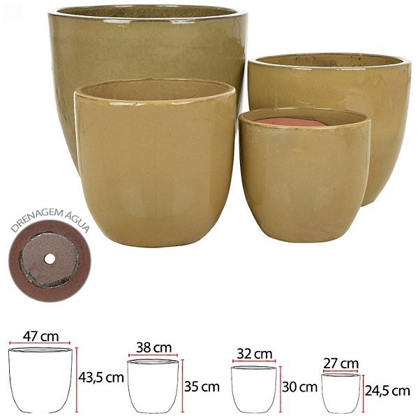 Vaso Ceramica C/4 Unidade Caramelo 43,5cm