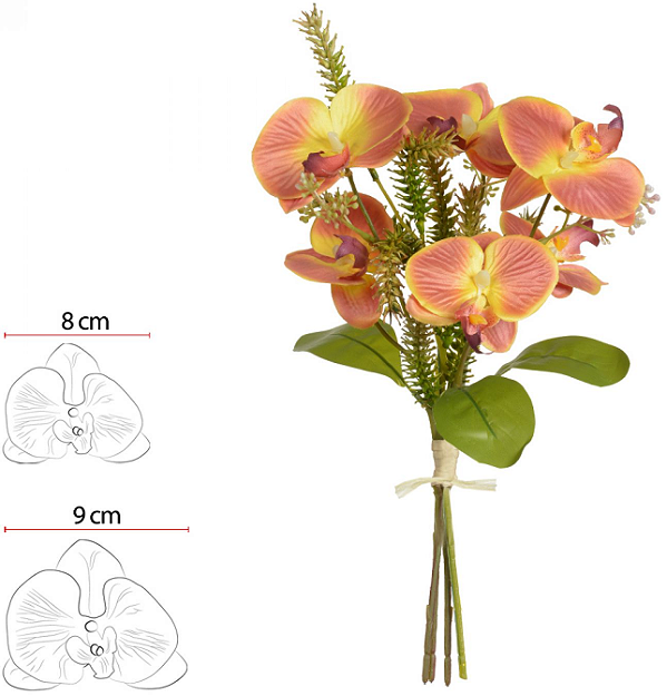 Planta Artificial Buque Orquidea Phalaenopsis Ramalhete C/Fita Real Toque X6 Amarelo 38cm