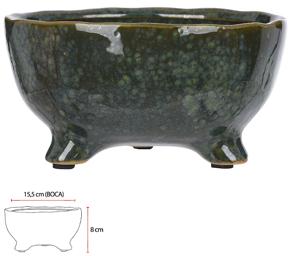 Vaso Bacia Ceramica C/Pe Verde 8cm