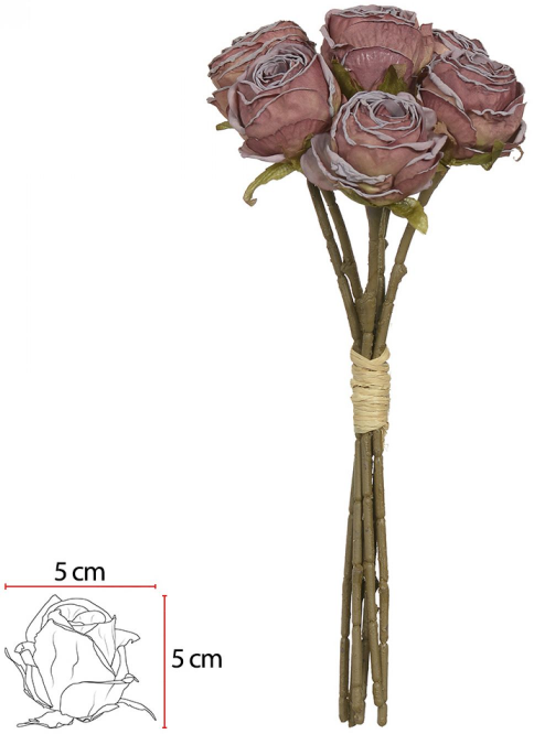 Planta Artificial Buque Rosa Ramalhete C/Fita X6 Vermelho Outono 29cm