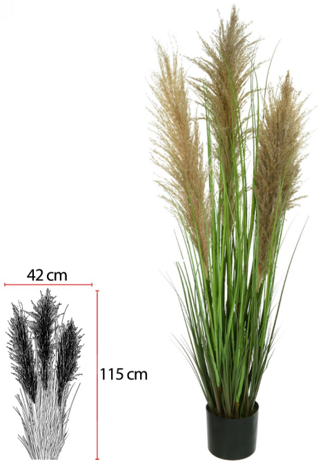 Planta Artificial Folhagem Grass Pampas C/Pote X3 Verde 1,20cm