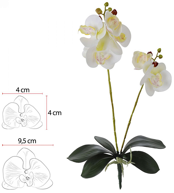 Haster Orquidea Phalaenopsis C/Folhagem Real Toque X6 Branco 50cm