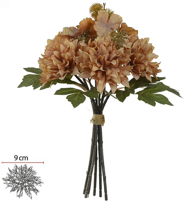 Buque Dalia Ramalhete C/Fita X5 Ocre 33cm