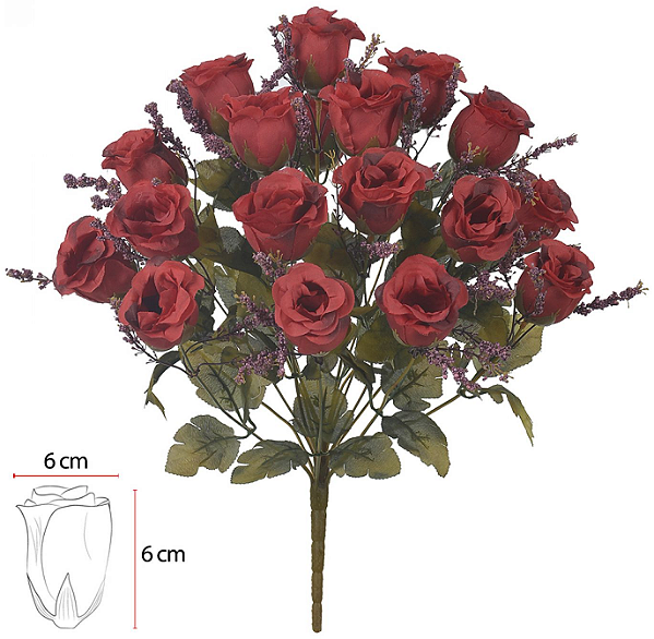 Planta Artificial Buque Rosa Cabbage X18 Vermelho Outono 48cm