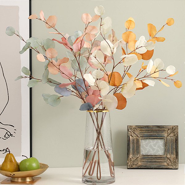 Planta Artificial de Eucalipto Outono Para Decoração de Casa, Sem VASO