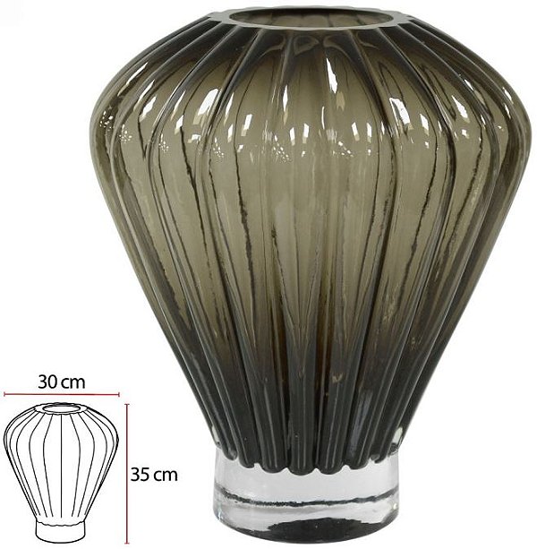 Vaso Decorativo Vidro Cinza 35cm