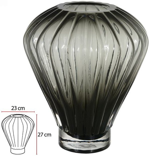 Vaso Decorativo Vidro Cinza 27cm