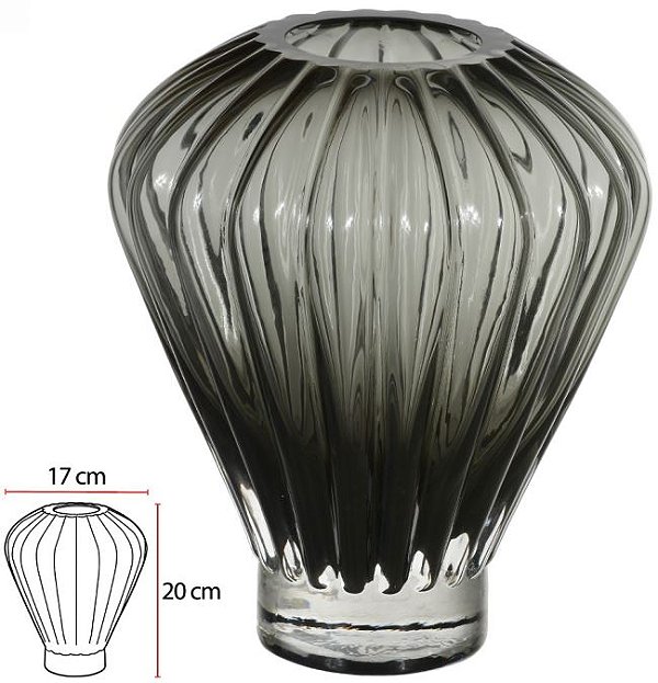 Vaso Decorativo Vidro Cinza 20cm