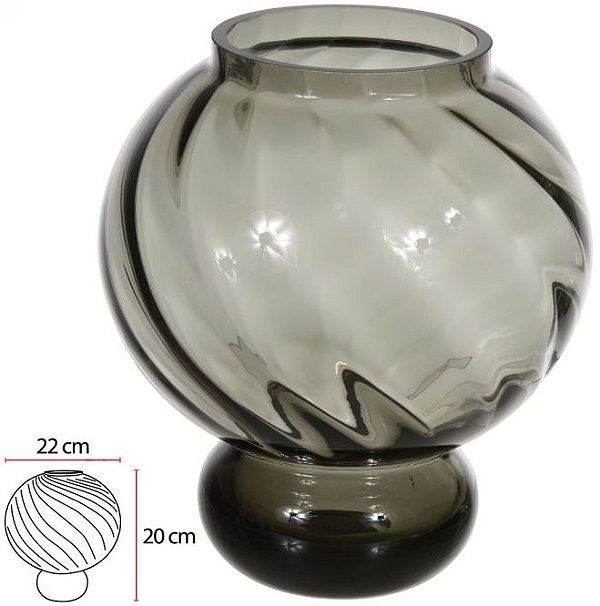 Vaso Decorativo Vidro Cinza 20cm