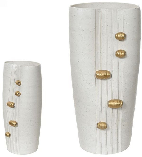 Vaso Decorativo Ceramica Branco Dourado 38cm