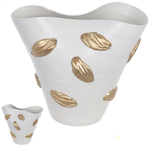 Vaso Decorativo Ceramica Branco Dourado 28cm