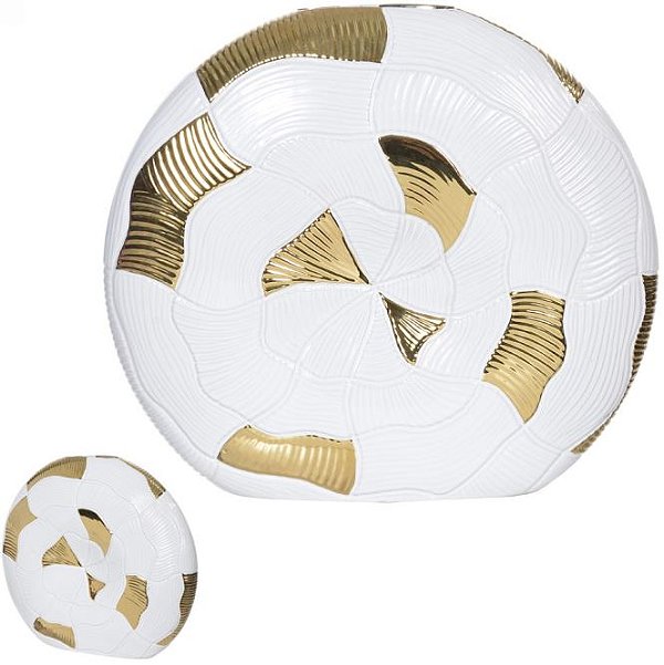 Vaso Decorativo Ceramica Branco Dourado 33cm