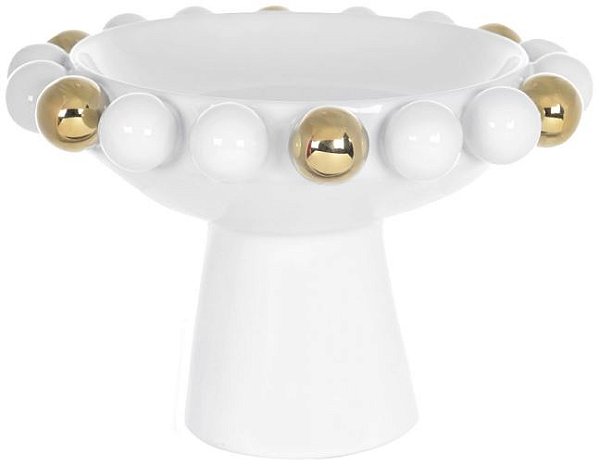 Vaso Decorativo Centro De Mesa Ceramica Branco Dourado 23cm