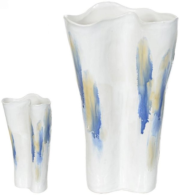 Vaso Decorativo Ceramica Branco Azul 40,5cm