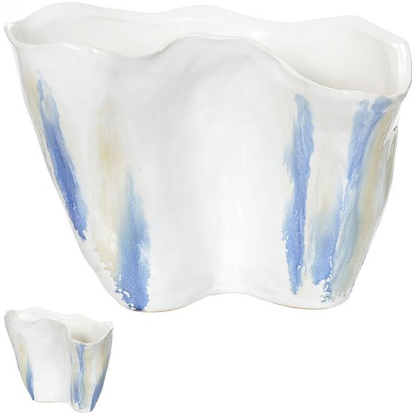 Vaso Decorativo Ceramica Branco Azul 20cm