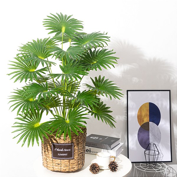 Planta Artificial Palmeira Leque 50cm - 95cm 24 Folhas Decoração Casa e Jardim